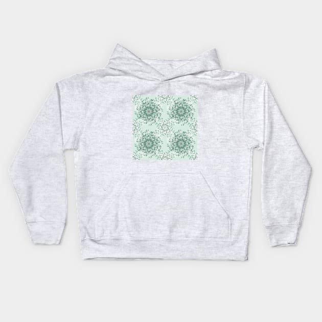 Green Leaves Mandala Pattern Kids Hoodie by DeneboArt